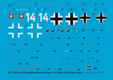Peddinghaus-Decals 1/72 3332 Bf 109 G-5 Hpt. Ludwig Wilhelm Burkhardt, Staffelkapitän 7./JG1 Paderborn 1944