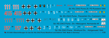 Peddinghaus-Decals 1:35 3345 4 different Sd. Kfz 234/2 Puma