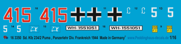 Peddinghaus-Decals 1:16  3350 Sd. Kfz 234/2 Puma , Panzerlehr Div. Frankreich 1944