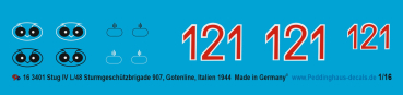 Peddinghaus-Decals 1:16  3401 Sturmgeschütz IV L 48 Sturmgeschützbrigade 907, Gotenlinie, Italien 1944