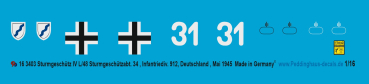 Peddinghaus-Decals 1:16 3403 Sturmgeschütz IV L 48 Sturmgeschützabteilung 34, Inf. Division 912, Deutschland , Mai 1945
