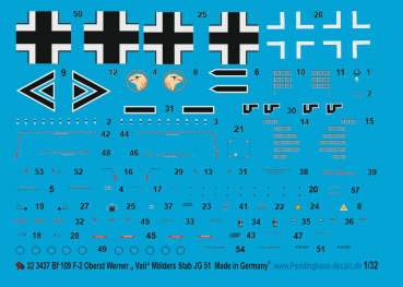 Peddinghaus 1/32 3437 Bf 109 F-2  Oberst Werner Mölders , HQ JG 51 with two different killmarkings