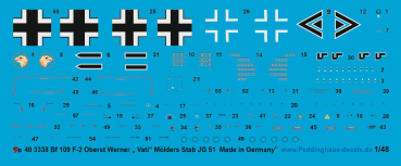 Peddinghaus-Decals 1:48  3438 Bf 109 F-2  Oberst Werner Mölders , Stab JG 51 mit 2 verschiedenen Abschußmarkierungen
