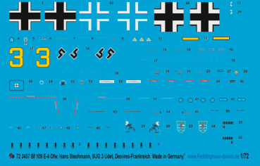 Peddinghaus-Decals 1/72 3457 Bf 109 E4 Ofw. Hans Stechmann 9./JG 3 Udet , Desvres- Frankreich 1940