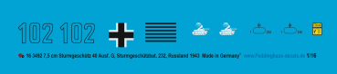 Peddinghaus-Decals 1:16 3492 7,5 cm Sturmgeschütz 40 Ausf. G , Sturmgeschützbat. 232, Russland 1943