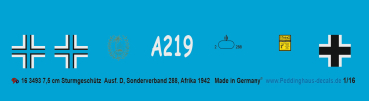 Peddinghaus-Decals 1:16  3493 7,5 cm Sturmgeschütz  Ausf. D , Sonderverband 288, Afrika 1942