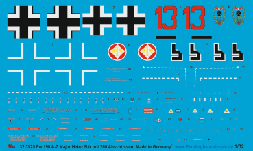 Peddinghaus-Decals 1/32 3525 Fw 190 A-7 Major Heinz Bär with 200 killmarks