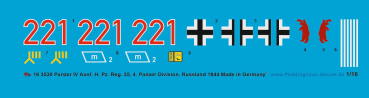 Peddinghaus-Decals 1/16 3530 Panzer IV Ausf. H ,Pz. Reg. 35, 4. Panzer Div. Russland 1944