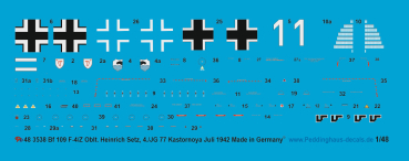 Peddinghaus-Decals 1/48 3538 Bf 109 F-4/Z Oblt. Heinrich Setz, 4./JG 77 Kastornoya, Juli 1942