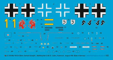 Peddinghaus-Decals 1/32 3558 Bf 109 E-4 Oberlt. Gerhard Schopfel, groupcaptain 9:/JG 26, Cafers, France , August 1940