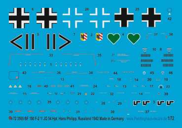 Peddinghaus-Decals 1/72 3565 Bf 109 F-2 1./JG 54 Hauptmann Hans Philipp, Russland Winter 1942