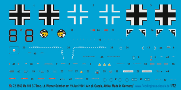 Peddinghaus-Decals 1/72 3566 Bf 109 E-7 Trop Lt. Werner Schröer 19.07.1941, Ain el. Gazala, Afrika JG 27
