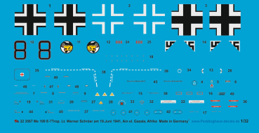 Peddinghaus-Decals 1/48 3567 Bf 109 E-7 Trop Lt. Werner Schröer 19.07.1941, Ain el. Gazala, Afrika JG 27