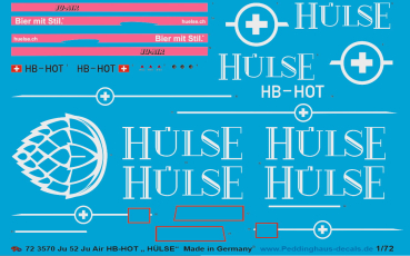 Peddinghaus-Decals 1/72 3569 Ju 52 Ju Air HB-HOT "Huelse"