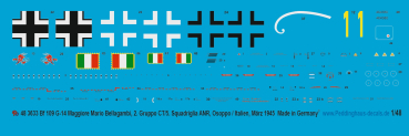 Peddinghaus-Decals 1:48 3633 Bf 109 G-14  Maggiore Mario Bellagambi, 2. Gruppo CT/5. Squadriglia ANR, Osoppo/Italien, März 1945