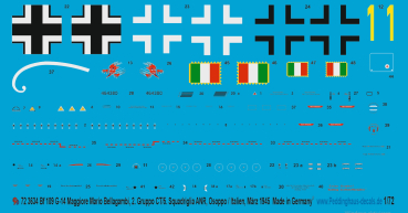 Peddinghaus-Decals 1:72 3634 Bf 109 G-14  Maggiore Mario Bellagambi, 2. Gruppo CT/5. Squadriglia ANR, Osoppo/Italien, März 1945