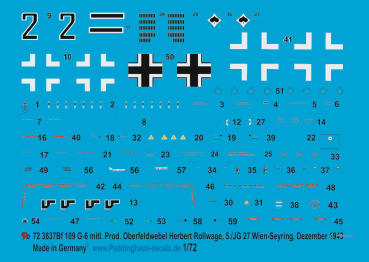 Peddinghaus-Decals 1:72 3637 Bf 109 G-6 mid. Prod. Oberfeldwebel Herbert Rollwage, 5/JG 27, Wien-Seyring, Dezember 1943