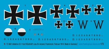 Peddinghaus-Decals 1/72 3651 Albatros D.V Kurt Wüsthoff, Lieu St. Amand, Frankreich , Februar 1918