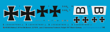 Peddinghaus-Decals 1:48  3693 Albatros D. III Fritz Otto Bernert, D.2119/16, Jasta 2, Valenciennes, Frankreich, Frühjahr 1917