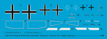 Peddinghaus-Decals 1/48 3701Fokker D.VI Kurt Seit, Jasta 80b, Frankreich, Sommer 1918