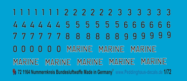 Peddinghaus-Decals 1/72 1164  Nummernkreis Bundesluftwaffe