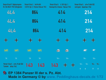 Peddinghaus-Decals 1:72 1384  Panzer III  der schweren Pz Abt. des Heeres und der Waffen SS