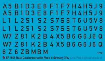 Peddinghaus-Decals 1:72 1665 Stuka Geschwadercodes