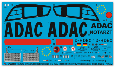 Peddinghaus-Decals 1:32  2244  EC 135 ADAC Rettungshelicopter Christoph 20 D-HDMA