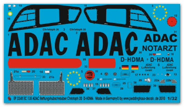 Peddinghaus-Decals 1:32  2248  EC 135 ADAC Rettungshelicopter Christoph 20 D-HDMA