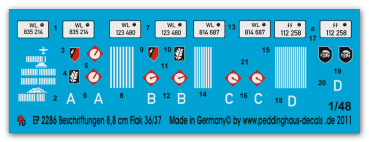 Peddinghaus-Decals 1/48 2286  markings for the german 8,8 cm Flak 36