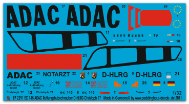 Peddinghaus-Decals 1:32  2291  EC 145 ADAC Rettungshubschrauber D-HLRG Christoph 77
