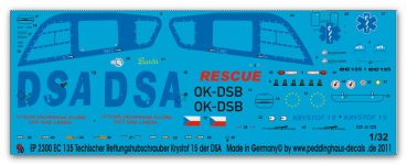 Peddinghaus-Decals 1:32  2300  EC 135 Krystof 15 Thechischer Rettungshubschrauber der DAS