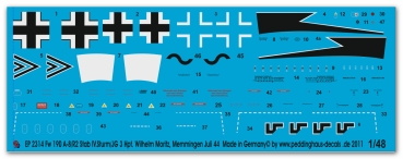 Peddinghaus-Decals 1:48 2314 Fw 190 A-8/R2 Stab IV.Sturm/JG 3 Hpt. Wilhelm Moritz, Memmingen Juli 44