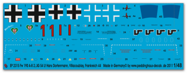 Peddinghaus-Decals 1:48 2315 Fw 190 A-8 2./JG 54 Lt Hans Dortenmann, Frankreich, Villacoublay, Juni 44