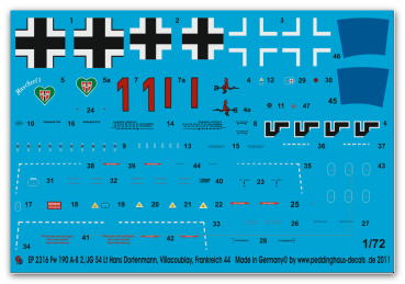 Peddinghaus-Decals 1/72 2316 Fw 190 A-8 2./JG 54 Lt Hans Dortenmann, Frankreich, Villacoublay, Juni 44