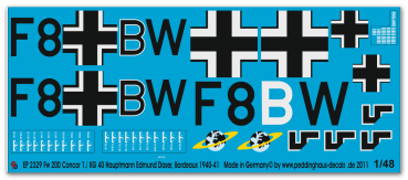 Peddinghaus-Decals 1:48 2329 Fw 200 Condor 1./KG 40 Hauptmann Edmund Daser, Bordeaux 1940-41