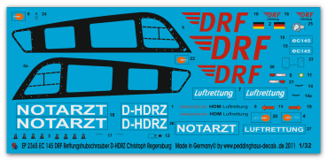 Peddinghaus-Decals 1:32  2365  EC 145 Rettungshubschrauber der DRF D-HDRZ Chr. Regensburg