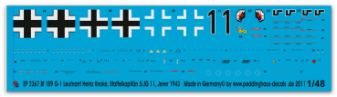 Peddinghaus-Decals 1:48 2367 Bf 109 G-1 Leutnant Heinz Knoke Staffelkapitän 5 / JG 11, Jever 1943