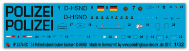Peddinghaus-Decals 1:32  2376  EC 135 Polizeihubschrauber Sachsen D-HSND