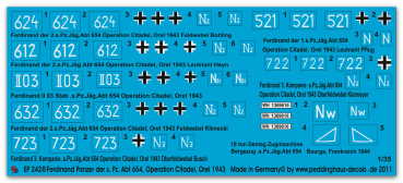 Peddinghaus-Decals 1:35 2420 Ferdinand tanks der s.Pz. Abt 654 Operation Citadelle 1943