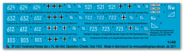 Peddinghaus-Decals 1:48 2421 Ferdinand Panzer der s.Pz. Abt 654 Operation Citadelle 1943