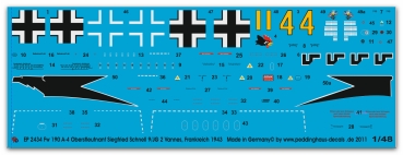 Peddinghaus-Decals 1:48 2434 Fw 190 A-4 Oberstleutnant Siegfried Schnell9/JG 2 Vannes 1943