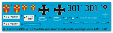 Peddinghaus-Decals 1:35 2461 Leopard A1 A5 Pz.Bat 194 7. Panzer Division Münster-Handorf