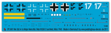 Peddinghaus-Decals 1:48 2481 Me 262 A-1a Major Heinz Bär, Stab III/EJG 2. Lechfeld, März 1945