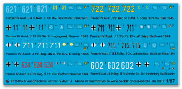 Peddinghaus 1/87  2496 8 different Mark IV Ausf. J 1944-1945