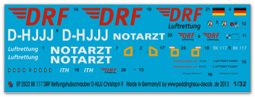 Peddinghaus-Decals 1:32  2522  BK 117 DRF Rettungshubschrauber D-HJJJ Christoph 9