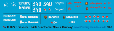 Peddinghaus-Decals 1:48 2874 6 russian T 34/85 battletanks