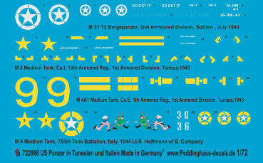 Peddinghaus-Decals 1:72 2998 US Panzer in Tunesien und Italien