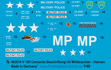 Peddinghaus-Decals 1/48 3014 V 100 Command Car, US Militärpolizei, Vietman passend zu Verlinden 2241