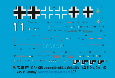 Peddinghaus-Decals 1/72 3016 Fw 190 A-4 Oblt. Joachim Brendel, Staffelkapitän 1./JG 51, Orel Dezember 1943